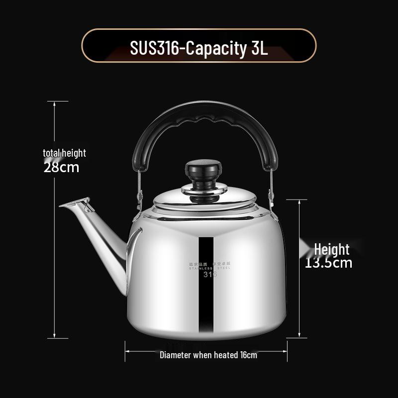 316 Stainless Steel Large Capacity Whistling Kettle for Gas and Induction Stoves