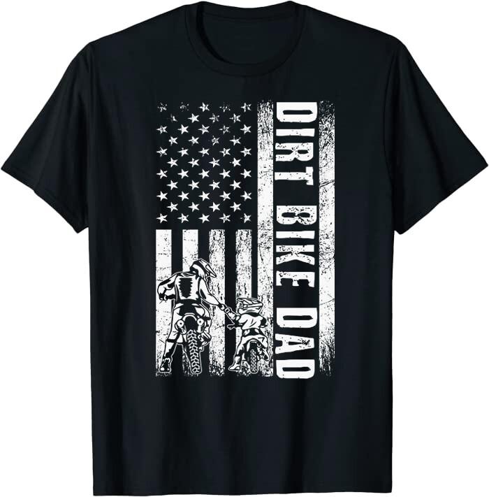 Dirt Bike DAD American Flag Biking Motocross Biker Classic T-Shirt S