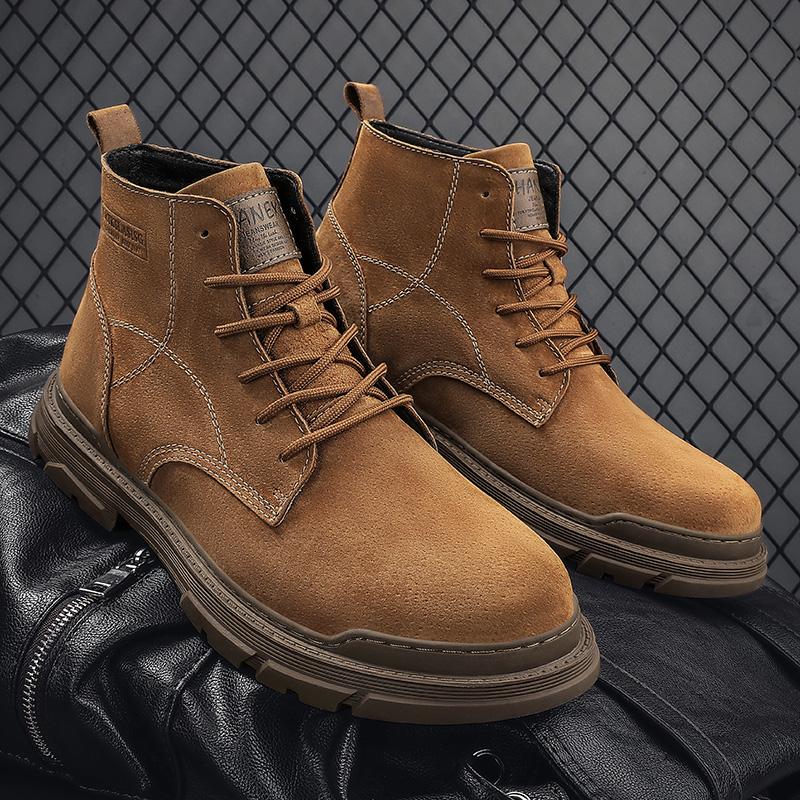Fashion Fashion Men Casual Leather High Top Shoes Leisure Walk Mens Ankle Boots No-slip Mens Motorcycle Boots Handmade Male Biker Botas