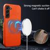 For Samsung Galaxy S22 5G Litchi Texture Magnetic Phone Case Anti-scratch Genuine Cow Leather+PC Cover