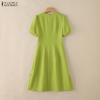 ZANZEA Women Casual V-Neck Short Sleeve Elegant Ruffles Hem Dress