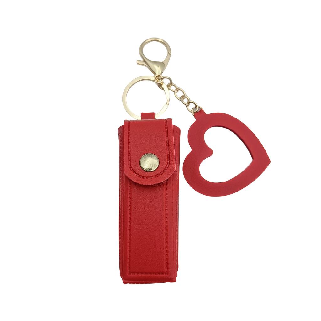Portable Lipstick Case with Mirror, Heart Keychain Cosmetic Bag for Purse, Cute Lip Gloss Protector Pouch