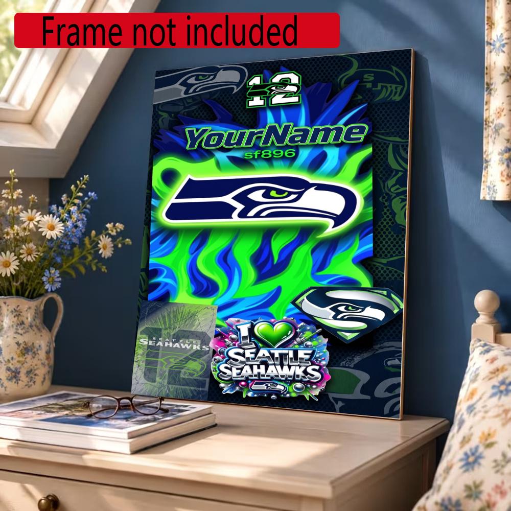 Seattle Seahawks Personalized Text Diamond Painting Round Diamond Mosaic Rhinestones Diamond Embroidery Craft Kit Wall Decor Without Frame