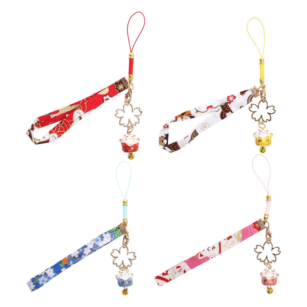 Design Cherry Blossoms Children Lucky Cat Japanese Style Pendant Women Key Chain Car Key Ring