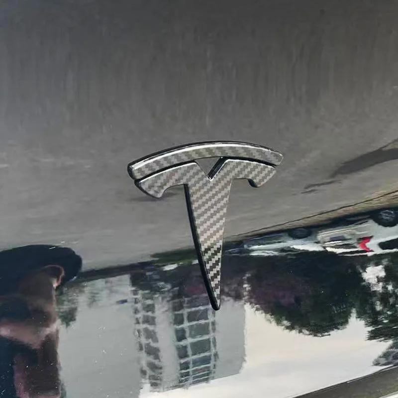 FOR Tesla Model 3 Model Y ABS Car Overlay Sticker Front Hood Cover Emblem Steering Wheel Rear Trunk Badge Modified Decoration