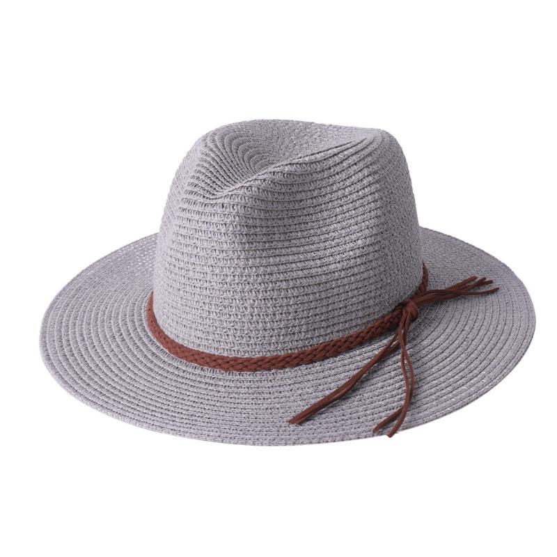 

Homburg Cowboy Hats with Braided Belt Tassels Knight Hat Straw Top Hat Elegant Porkpie Hat for Boy Men Straw Hat сірий колір