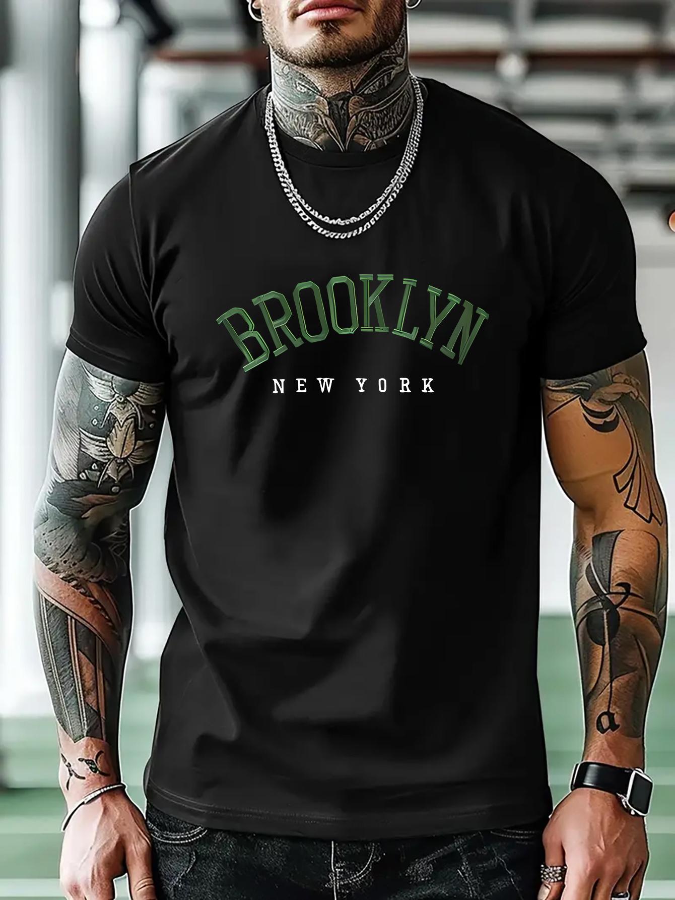 

Athletic T-shirt - Dark Green Brooklyn New York Print Gym Shirt | Breathable Workout Tee for Training XXXL