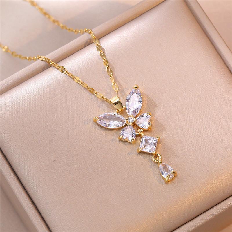 High Grade Zircon Butterfly Pendant Necklace Stainless Steel  Fashion Geometric Choker Jewelry Party Gifts For Women Girls