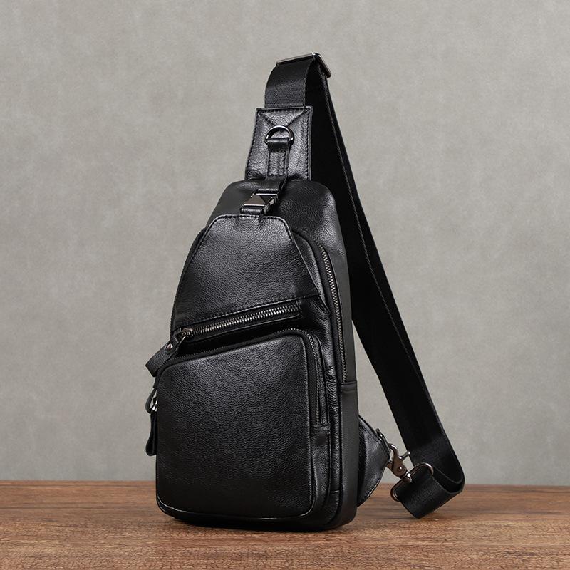 Men's Cowhide Leather Crossbody Chest Bag, Trendy Shoulder Messenger Bag, Compact Backpack with Premium Leather for Urban Style