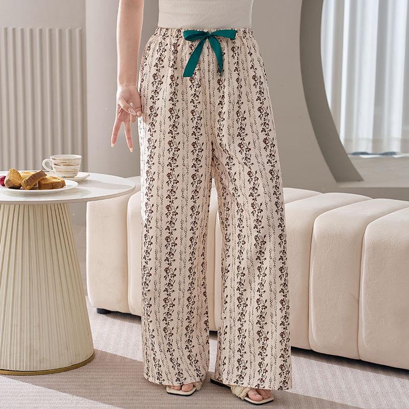 Women's Plus Size Cotton Silk Pajamas - Spring/Summer Lightweight Wide-Leg Pants for Beach, Loose Fit, Can Be Worn Outside