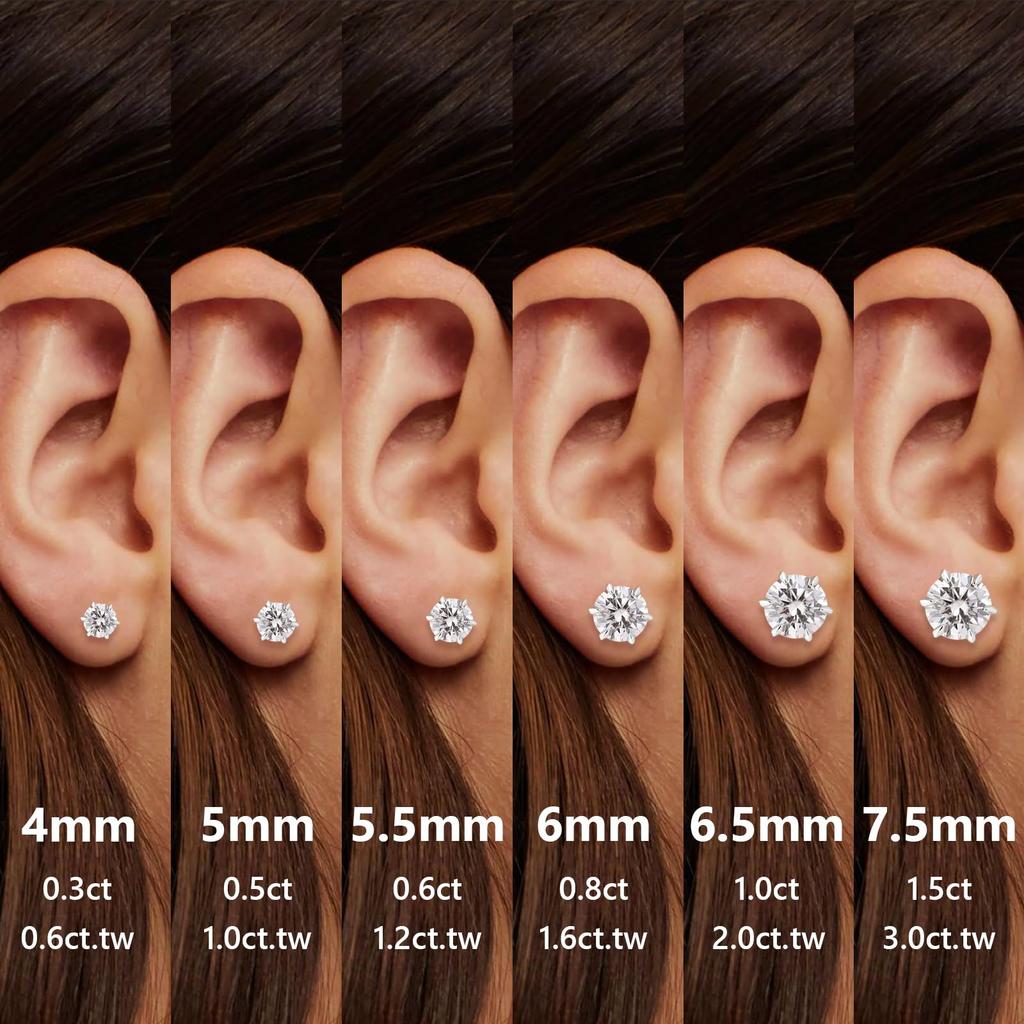 KRKC Moissanite Carat Total S925 Sterling Silver Earrings with Simulated Box Earrings 0.6-3.0 Women's Diamonds, Simple, Everyday, Elegant, Popular,