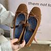 Fashion Sweet Butterfly Knot Stripe Design Mary Jane Shoes Women Comfortable Suede Elastic Band Casual Flats Elegant Brand Designer Shoe