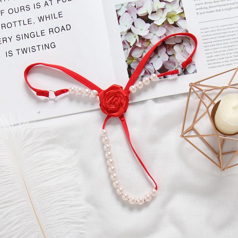 Chiloți perle sexy, cu flori de trandafir, pantaloni tanga transparente, lenjerie reglabilă cu talie joasă