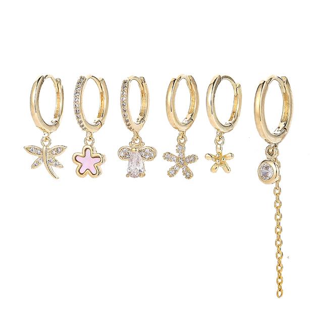 

ANENJERY серьги-кольца с цирконием, мышкой и цветком стрекозы для женщин, милый комплект из 6 предметов, серьги для девочек, ювелирные изделия