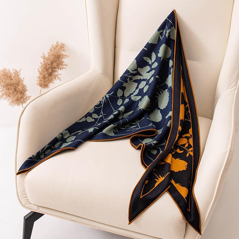 Double-sided Printed Silk Wool Scarf Elegant Triangle Shawl Office Sun Protection