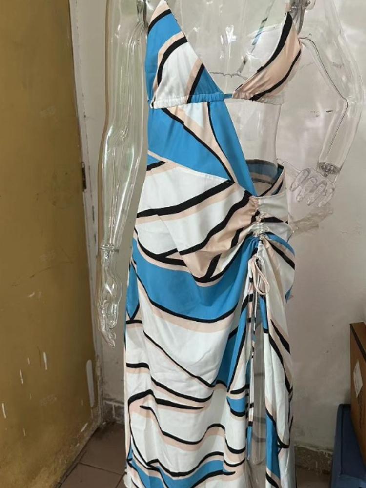 Sommerkleid im europäischen und amerikanischen Stil mit Spaghettiträgern, rückenfreiem Schlitz und langem Kleid