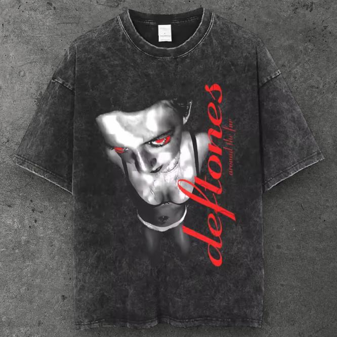 Mens Gothic Girl Graphic Oversized T Shirt Washed Black Grunge Aesthetic S-3XL S разноцветный