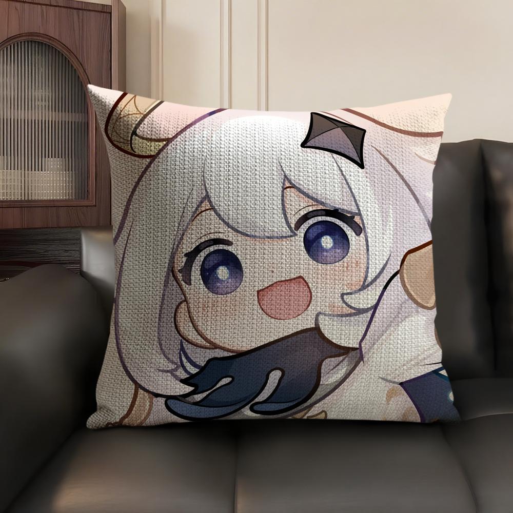 Paimon Cute Cute Genshin Impact Cushion Cover Natural Linen Organic Fabric DoubleSided Printing Sofa Home Decor Pillow Case