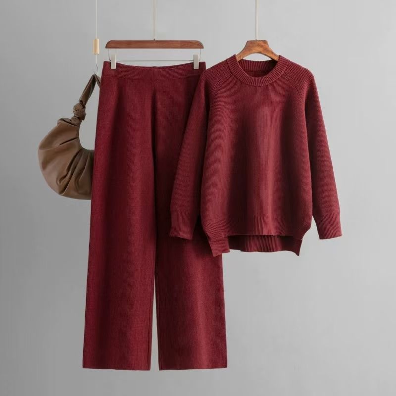 Fashion Wind Thick Loose Knitting Sweater Pants Suit Knitted Sweater and Pants Set