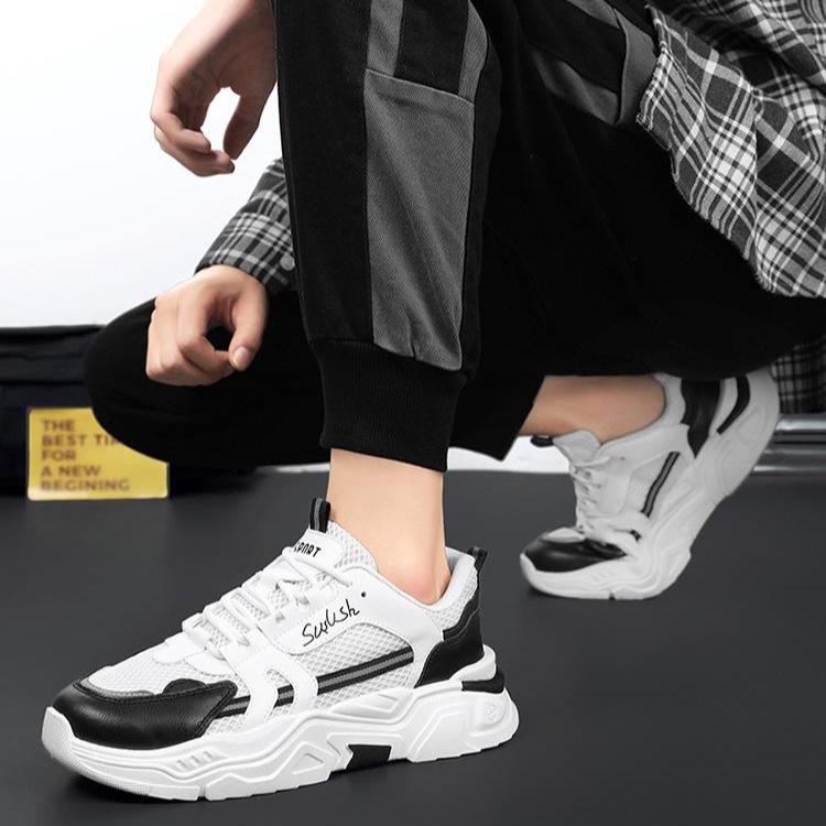 New Summer Men's Breathable Mesh Sports Shoes. Trendy Height-enhancing Casual Dad Shoes for All Occasions.