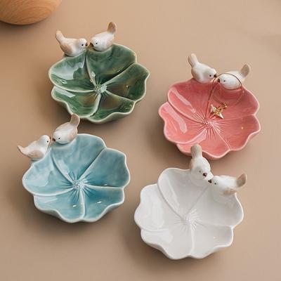Decorative Handmade Bird Shaped Pastry Plate Floral Exquisite Tea Snack Fruit Tray Cute Jewelry Tray Vanity