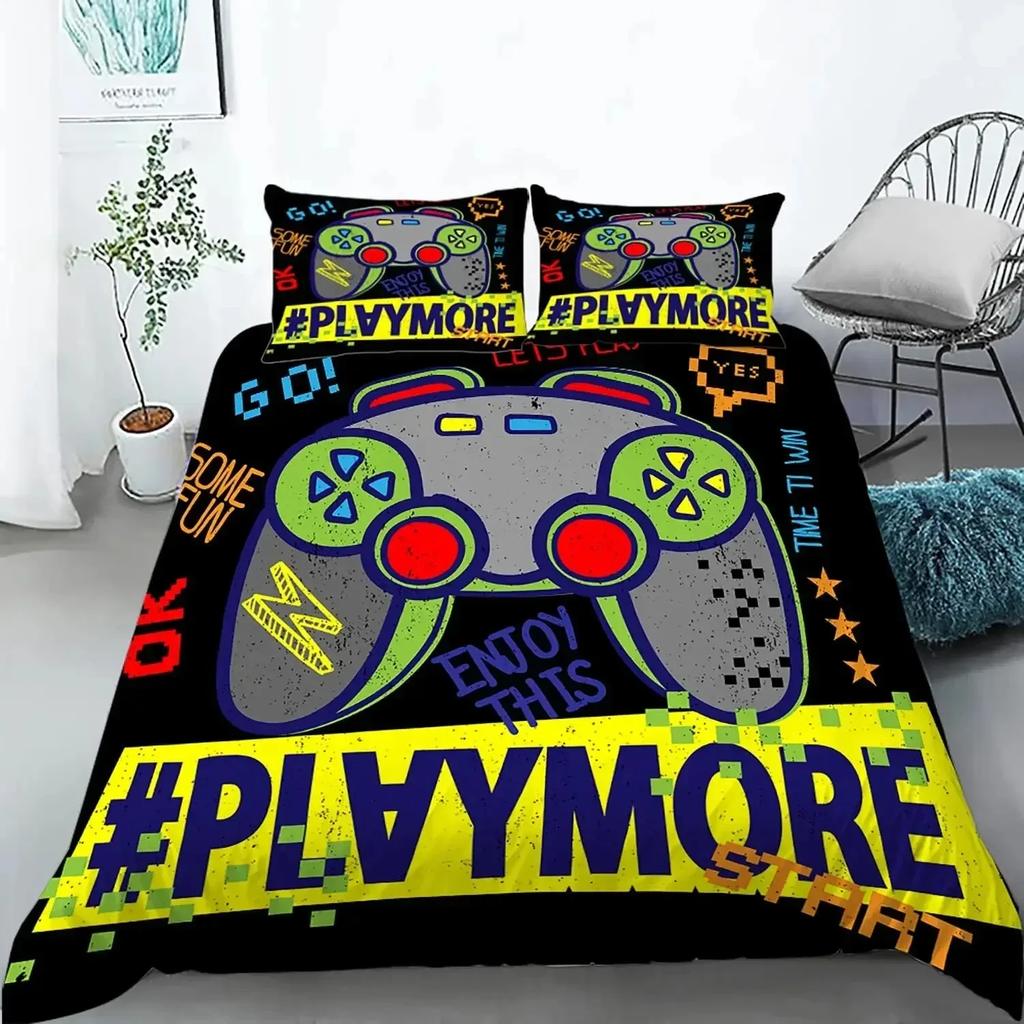Gaming Bedding Set Gamer Room Decor Gamer Comforter Cover for Boys Kids Teen Video Games Twin Size Gamepad Polyester Quilt Cover