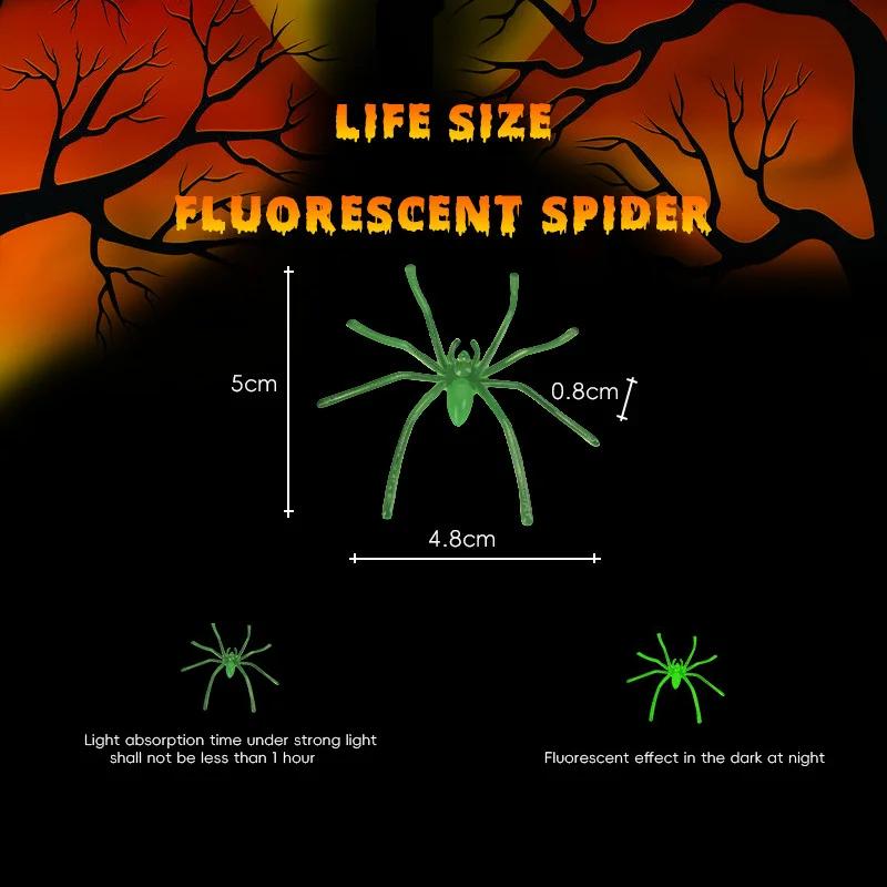 50/100Pcs Party DIY Decoration Halloween Luminous Rubber Fake Spider Plastic Figure Prank Toy