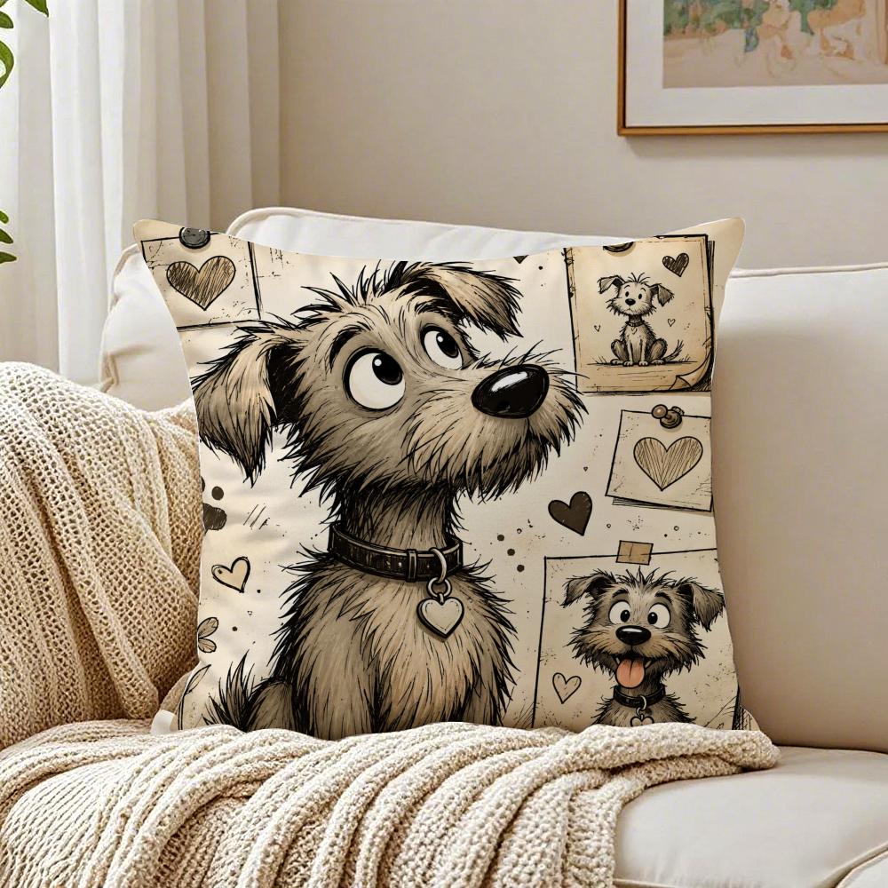 Cute Dog-Patterned Pillow Case Breathable Organic Short Plush Cushion Covers Machine Washable Wrinkle-Resistant Soft Durable