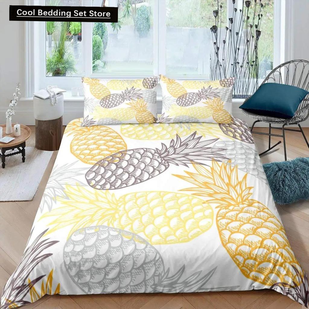 Comforter Pineapple King Size Yellow Geometric Pineapple Bedding Set Seaside Beach Theme Fruit Printed Comforter