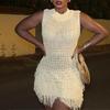Summer European & American Knitted Dress: Sexy Sleeveless Tassel Short Skirt, Hollow-Out Patchwork, Slim-Fit Design