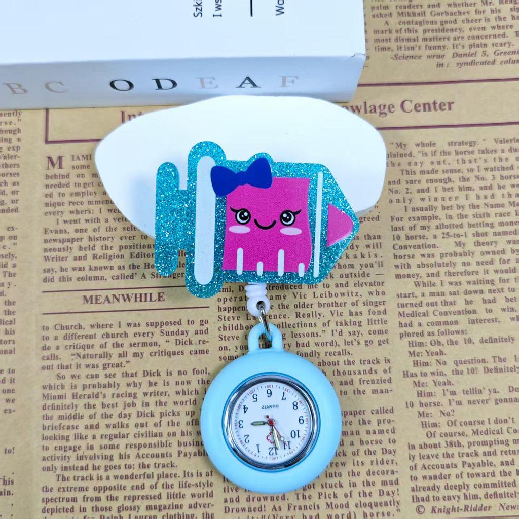 Shiny Cartoon Nurse & Doctor Badge Reel with Retractable PVC Pocket Watch Clip