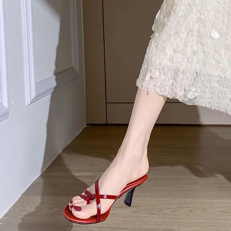 Women's Summer New Sandals with Skirts, Versatile Temperament, Thin Straps, High Heels, Red Slippers