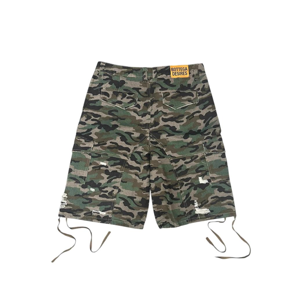 Unisex Tarnung zerrissene Jeans-Shorts Cargo-Shorts Streetwear Damen bestickter Buchstabe Herren verkürzte Hosen