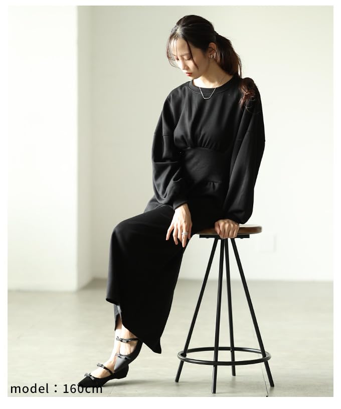 La A Beautiful Silhouette with a Ribbed Waist Dress That Stands Out with Its Fashion Dress In Black or Dark Autumn Cute and Free [sawa Á Mode] Shape.