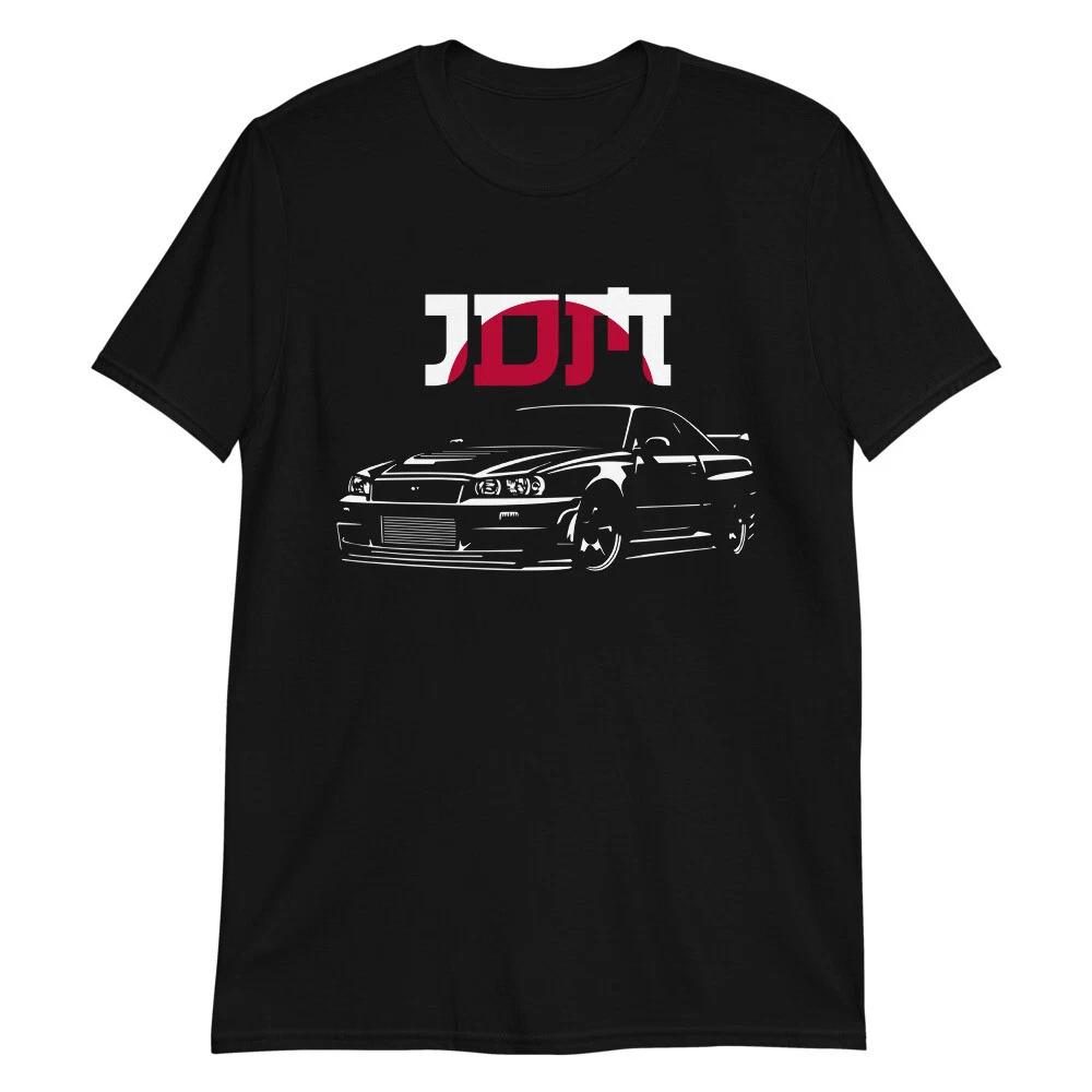 

R34 Skyline GTR JDM Тюнинг Дрифт Футболка унисекс с коротким рукавом 100% хлопок Мужские футболки Топ L