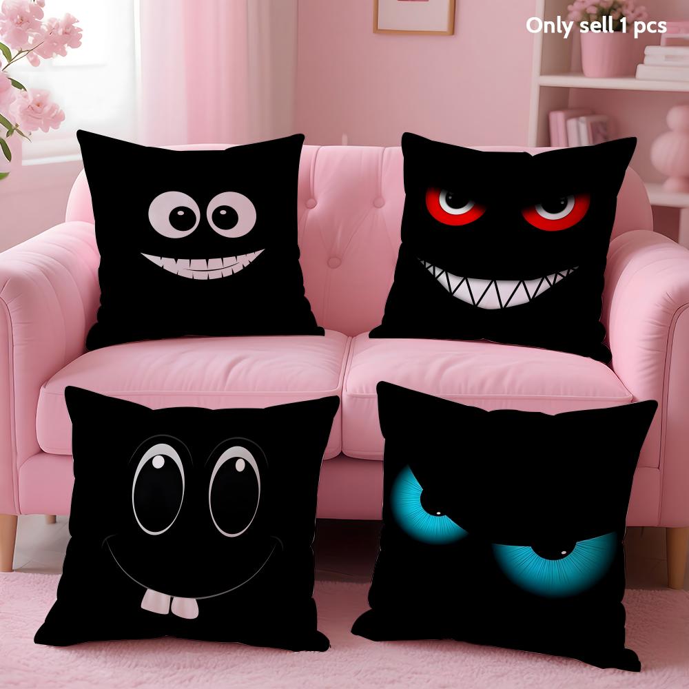 Black Emoticons Cushion Cover Soft Short Plush Double-Sided Printing Home Decor Machine Washable Pillow Case Gift
