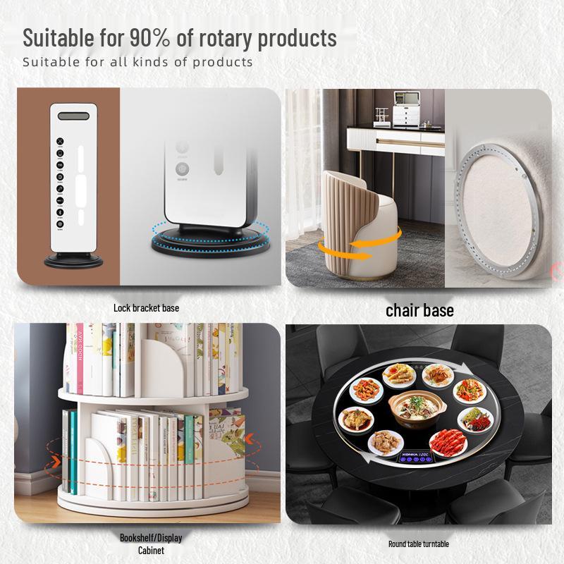 Rotating Bookshelf Display with Aluminum Turntable Base and Height-Adjustable Bearing Track