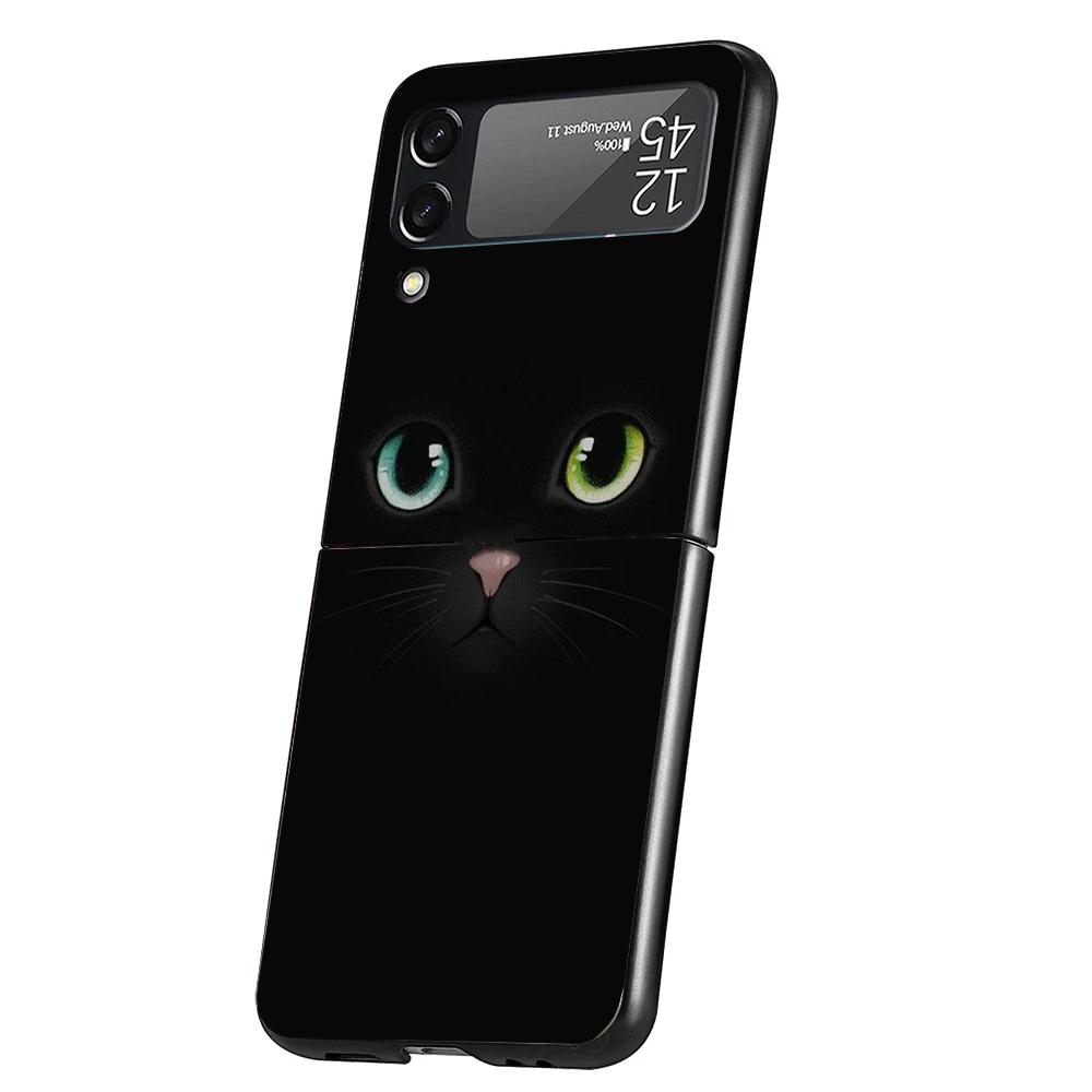 Cat Cute Kitten Cartoon Case Phone Cover for Samsung Galaxy Z Flip 7 6 5 4 3 5G ZFlip7 ZFlip6 ZFlip5 ZFlip4 ZFlip3 Black Fundas