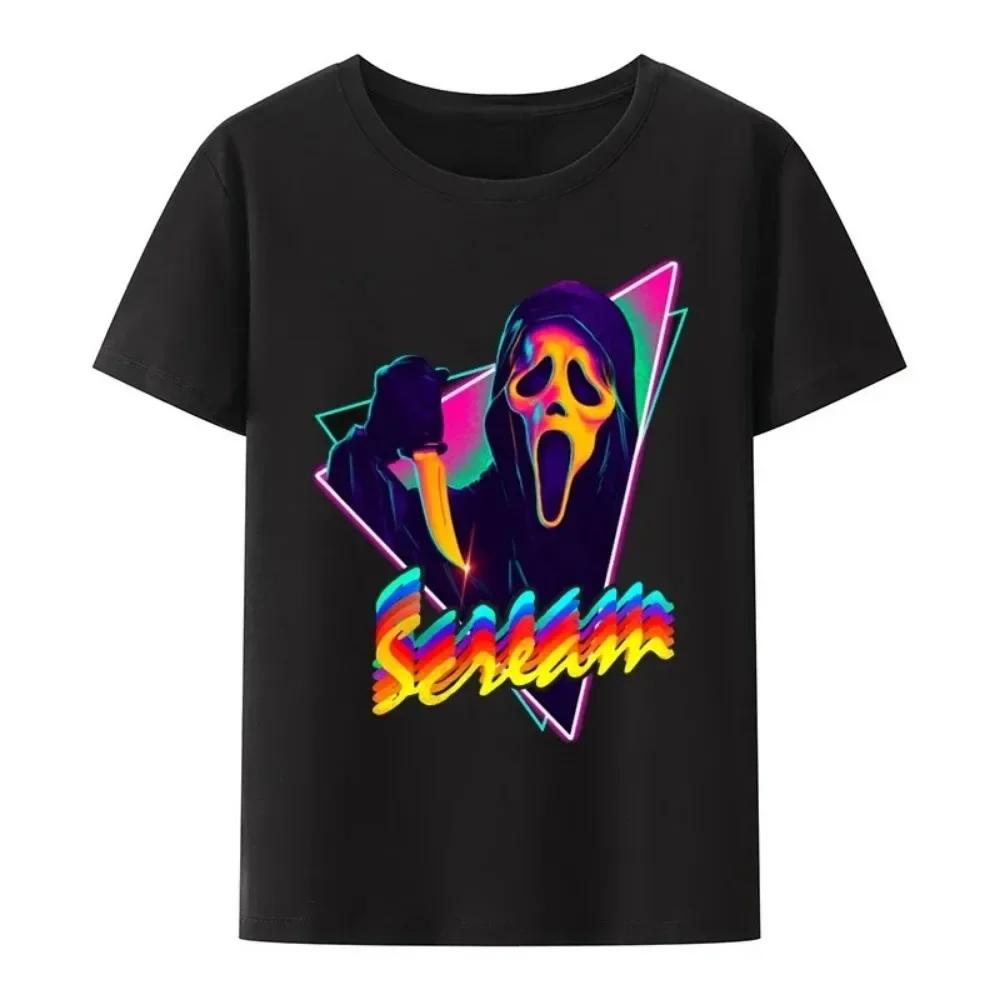 2025 Summer Halloween 100% Pure Cotton T-shirt, Horror Movie Harajuku Graphic Popular Gothic Men's T-shirt