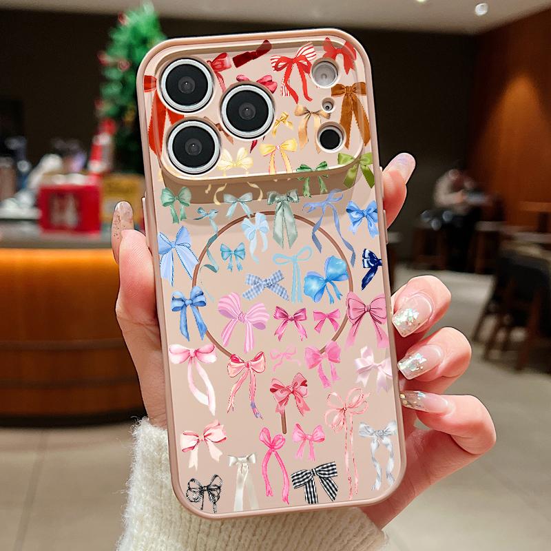 Colorful Bowknots Pattern Case For iPhone 17 Pro Max iPhone 16 Pro Max 15 14 13 Magnetic For Magsafe Hybrid TPU+PC Matte Cover