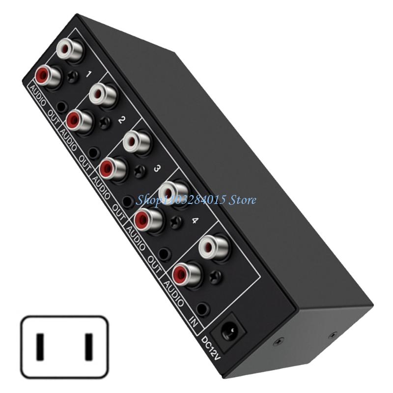 R6FF Studio Grade 4 Way Audios Splitter With AV L/R And 3.5mm Auxs Port For Home Theater Systems Audios Switcher Selectors