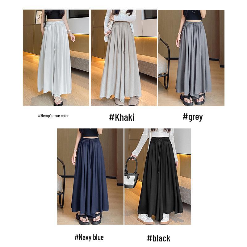 Women's High-Waisted Linen-Cotton Wide-Leg Pants: Loose, Slimming, Versatile, Textured Nine-Point Culottes