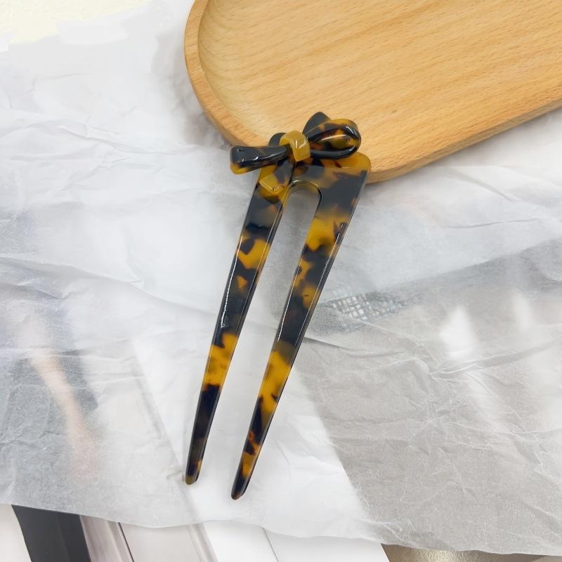 Trendige Schleife U-förmige Haarnadel Perlglänzend Kontrastfarben Acryl Haarnadel für Frauen Exquisites Süßes Mädchen Alltägliches Haaraccessoire