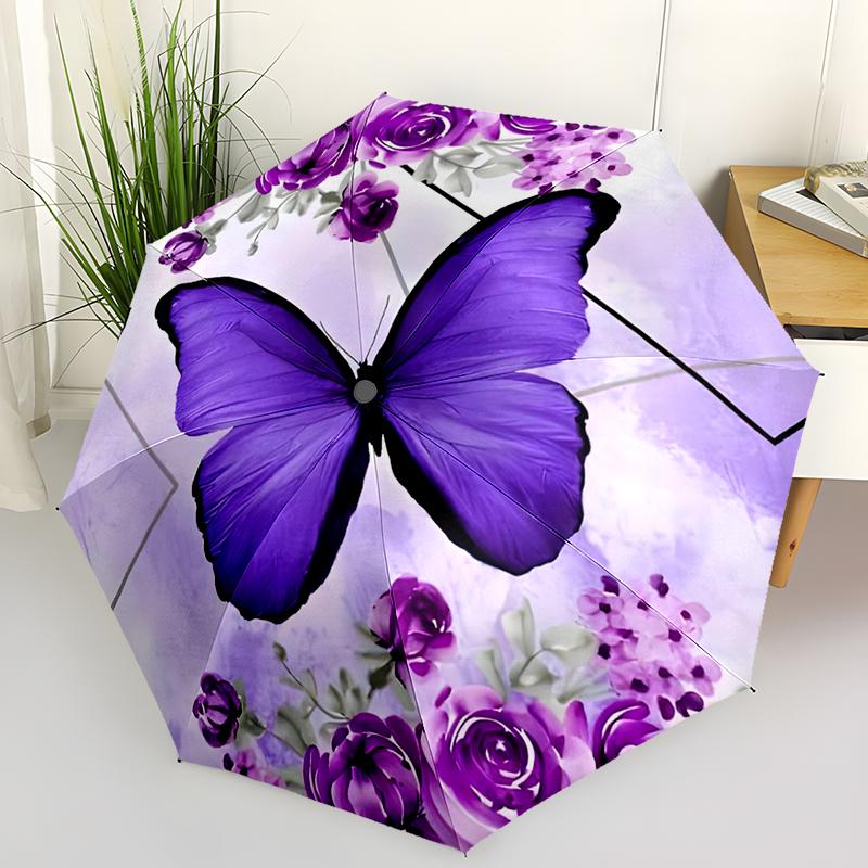 Beautiful Butterfly Automatic Folding Umbrella - Compact 8-Rib Design Durable Lightweight for Outdoor & Daily Use Gift Idea Stylish Accessory