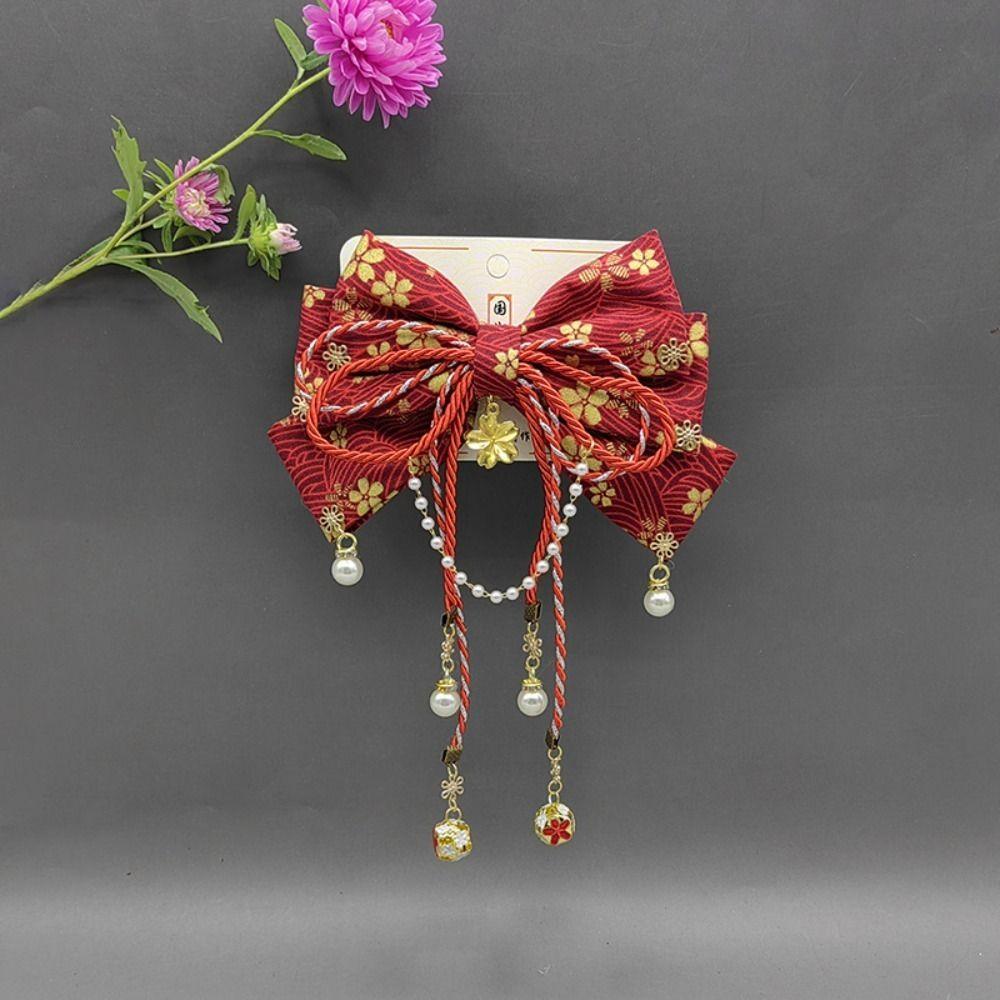 

Sweet Kimono Barrettes Japanese Style Bowknot Hair Clip Personality Sakura Bow Hairpin Girl темно-синього кольору