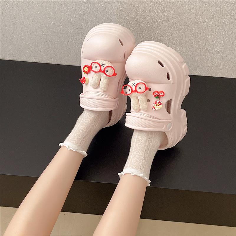 Thick-soled Muffin Hole Shoes Women's Outer Wear 2025 Summer New Soft-soled Breathable Heightening Baotou Beach Cool Slippers Women