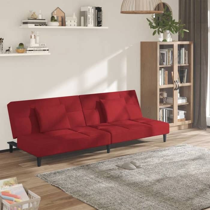 VidaXL Canapé-lit à 2 places et deux oreillers Rouge bordeaux Velours 375811