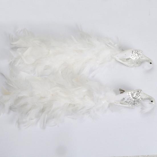 16in White Peacock Tree Topper Artificial Long Tail Glitter Peacock Clip Ornaments Faux Simulation Feathered Peacock for Christmas Tree Decor