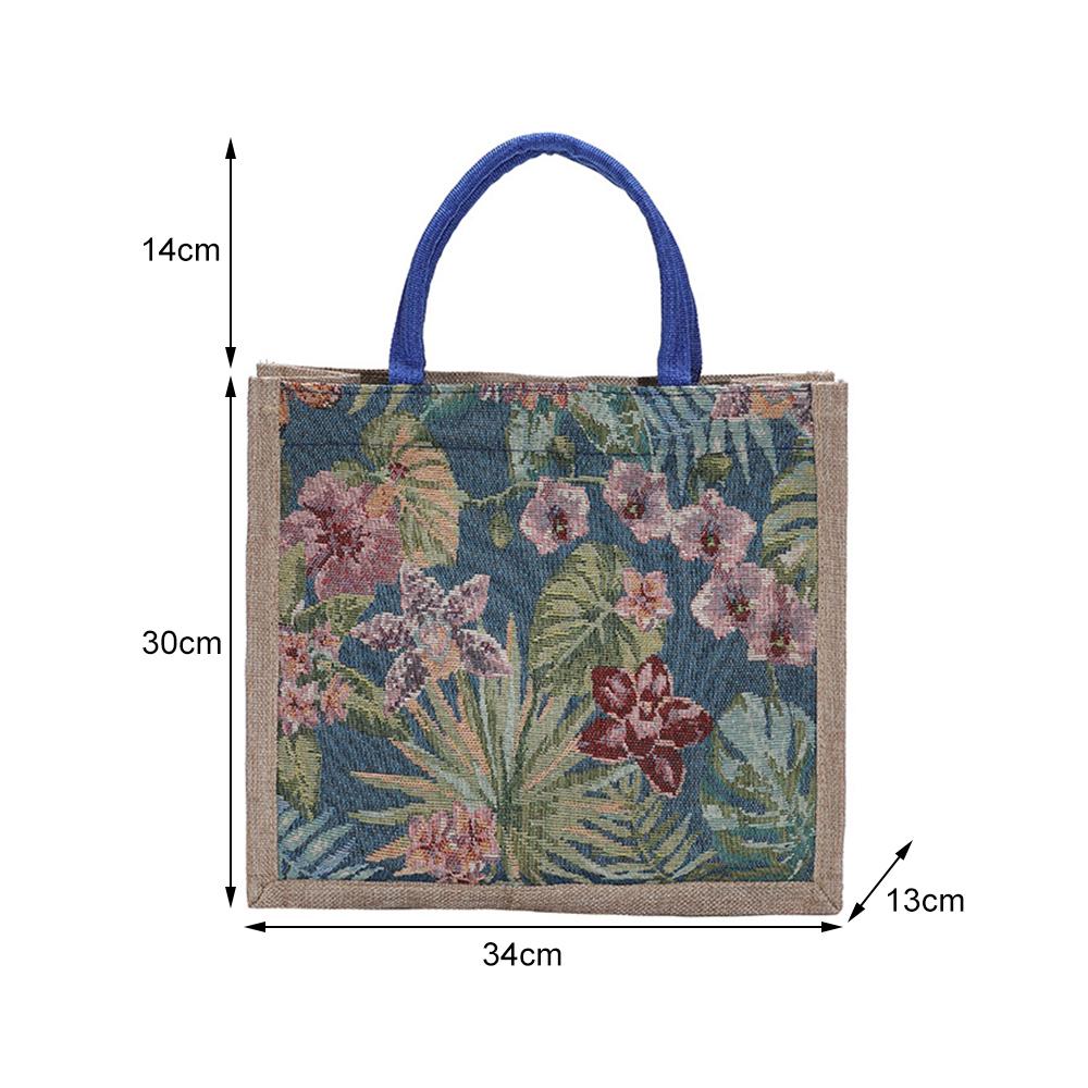 Large Capacity Linen Tote Bag Vintage Handbag Women Tote Grocery Bag Gift Bag Beach Organizer Portable Shopping Commuter Bag