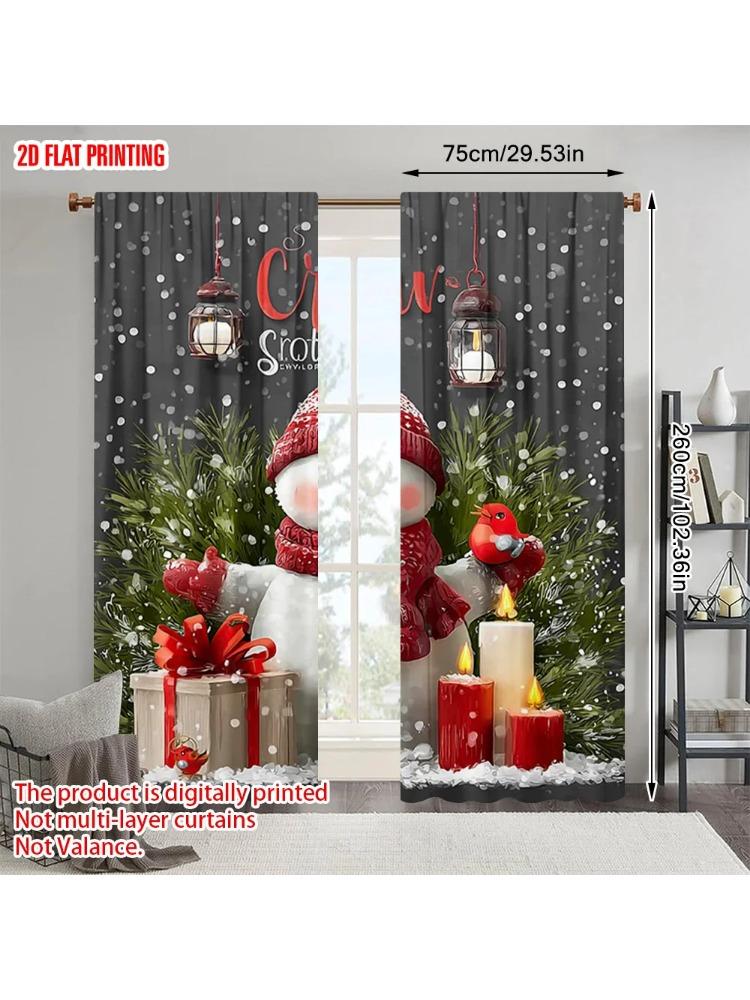 

Plane Printing Curtains Window Treatment Christmas Candle Snowman Polyester Without Rod Gifts Bedroom Various Set Of 2 Made Sleeping Area Decor W100*H70(CM)-Hooks&2PCS